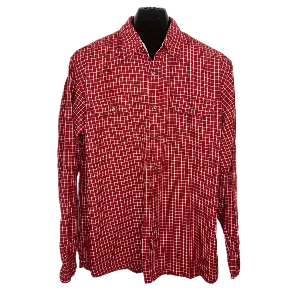 Wrangler Vintage Red and Cream White Plaid Flannel Button-down Shirt Mens Large